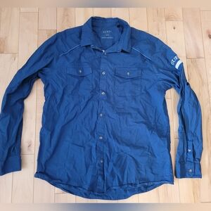 Guess men's size large blue button up shirt